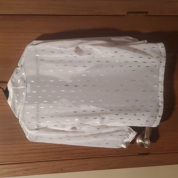 Size XS White/Gold Button Down Blouse - Picture 3 of 3